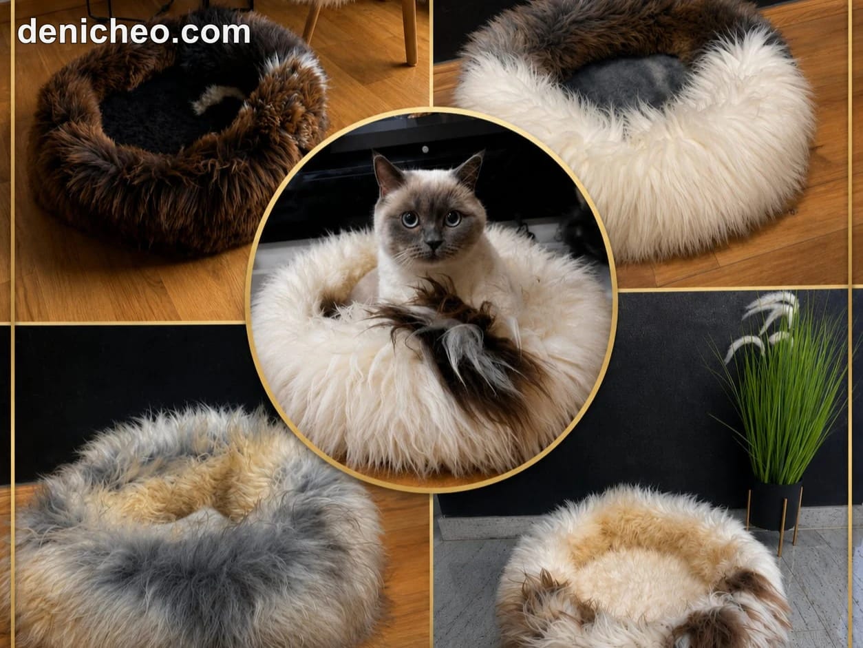 Paniers pour chats en peau de mouton naturelle, 50 cm, 70 cm · photo 1